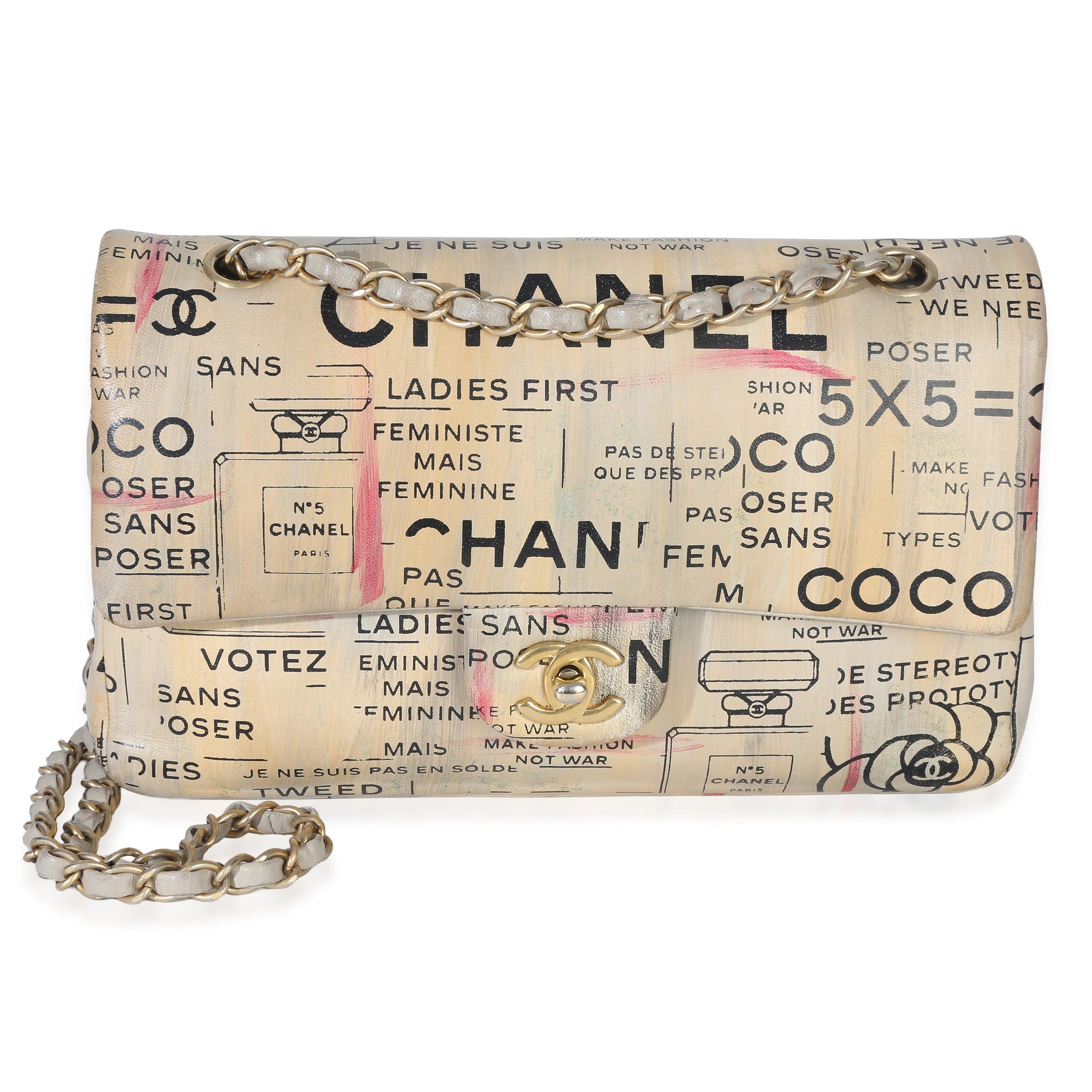Chanel Newspaper Print Lambskin Medium Double Flap Bag
