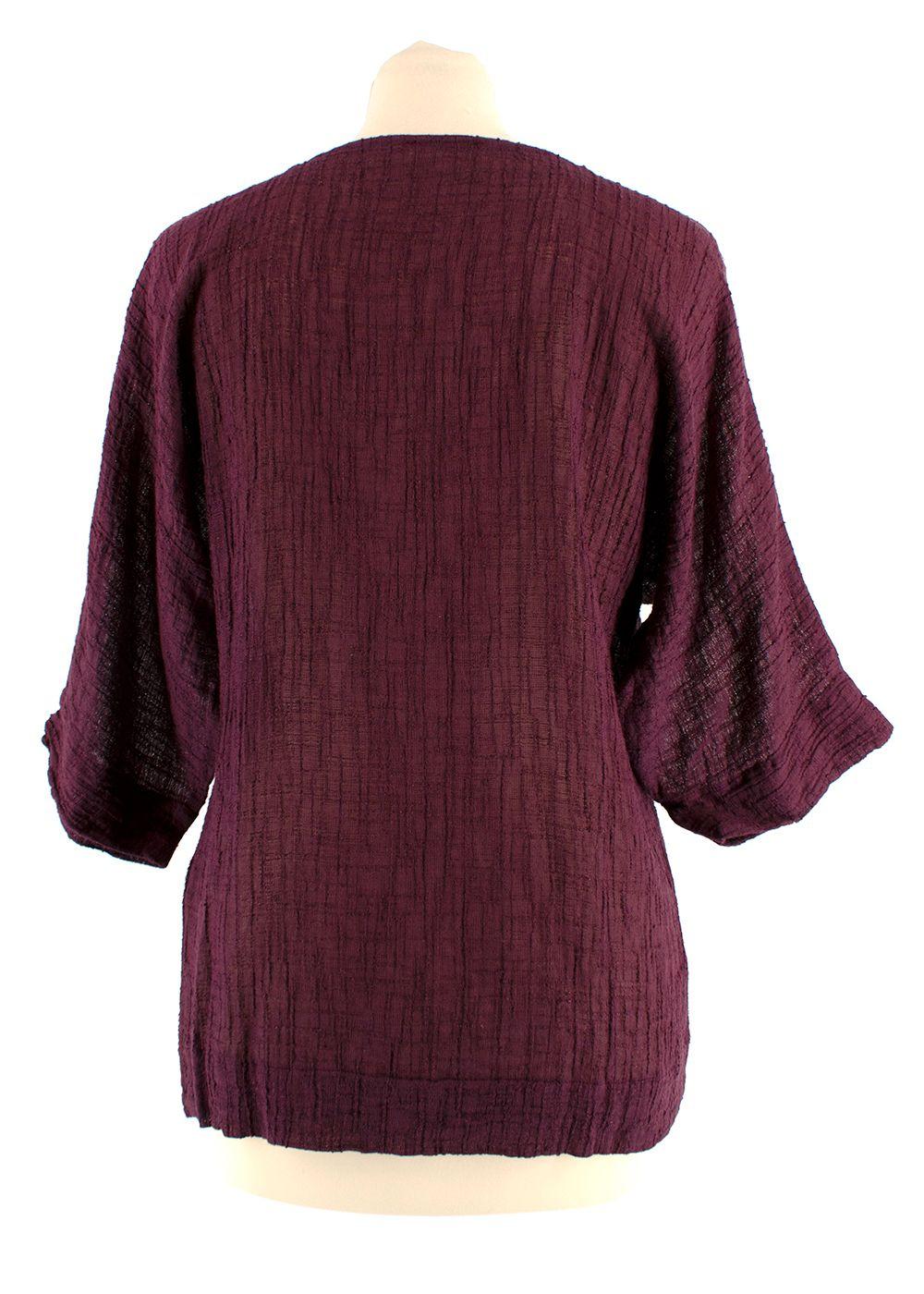 Masscob Burgundy Short Sleeve Sheer Blouse