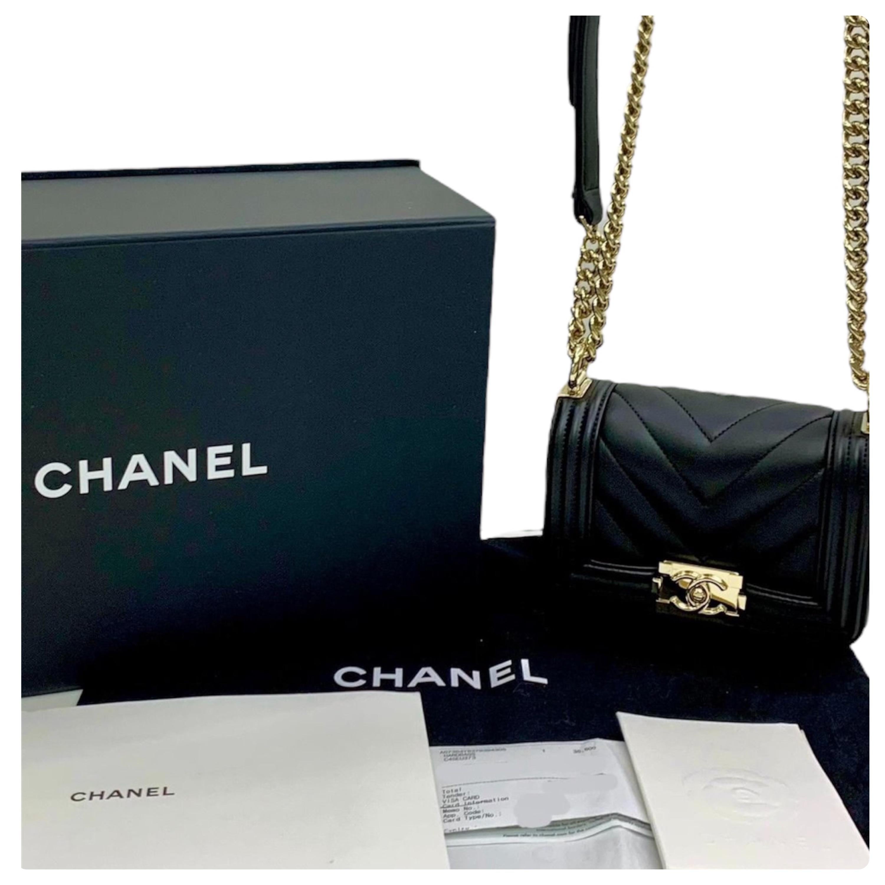 Chanel Black Chevron Mini Boy Bag