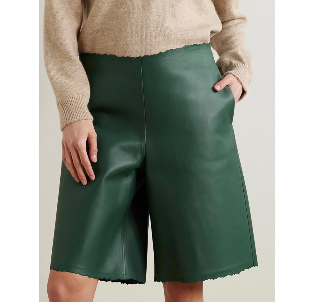 Loewe Green Distressed Leather Shorts