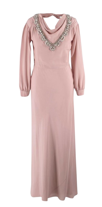 Miu Miu Blush Pink Crystal Embellished Silk Gown