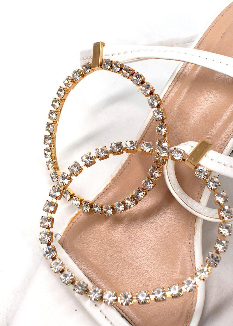 JW Anderson White Crystal Embellished Square Toe Leather Mules