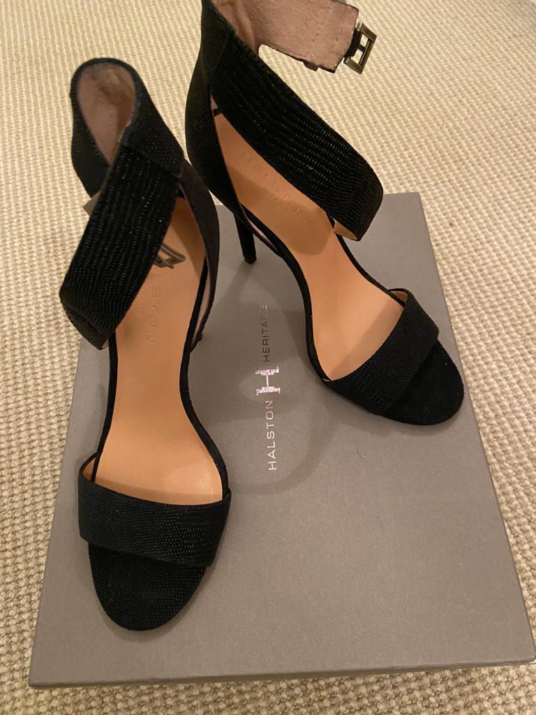 Halston Heritage Marley Embossed Black Sandals