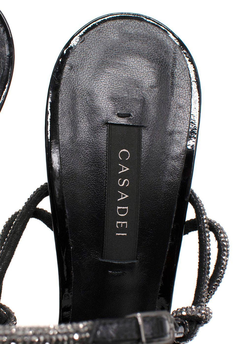 Casadei Black Flora C+C 160mm Patent Platforms
