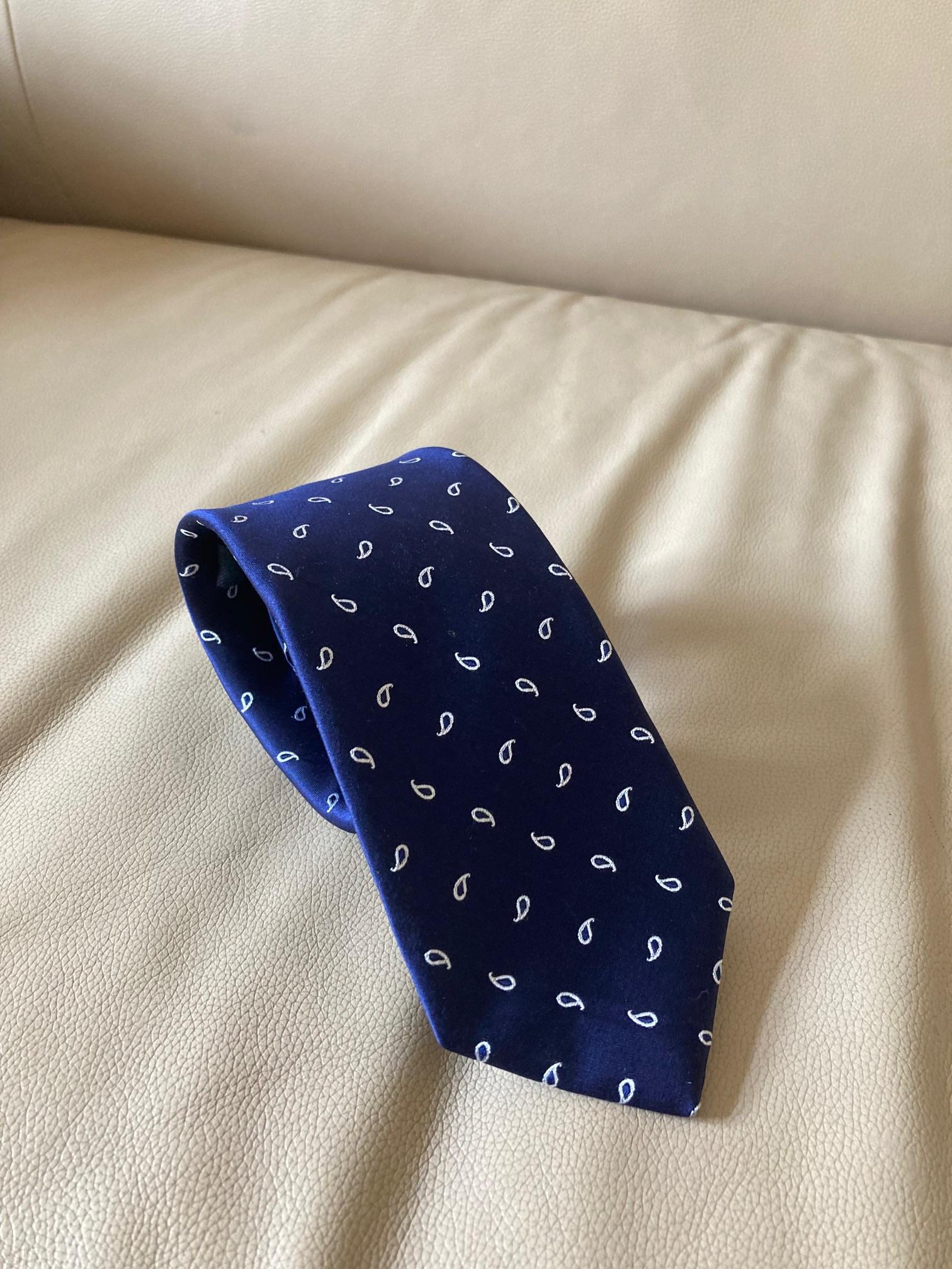 Navy Paisley Silk Tie with Tartan Lining