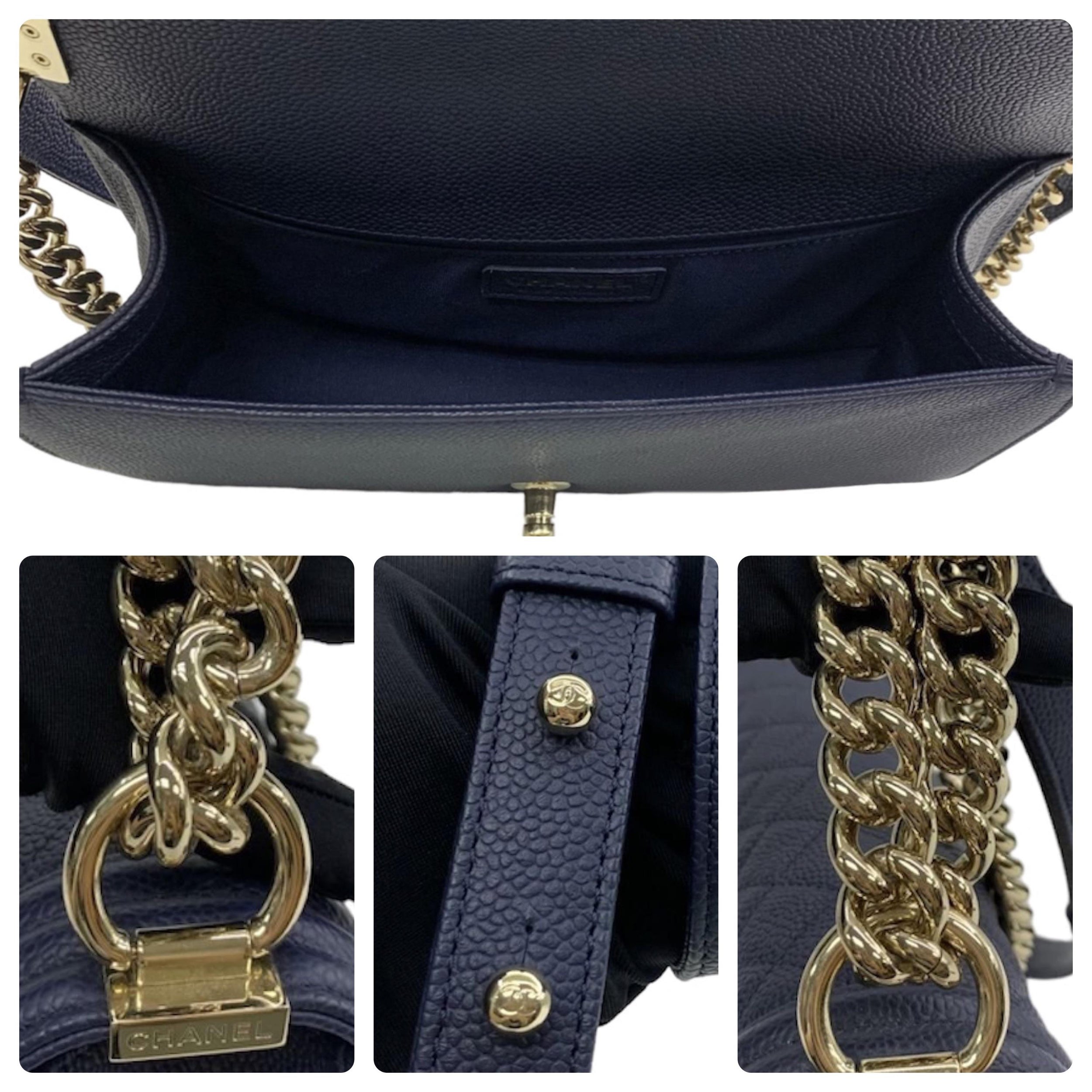 Chanel Navy Caviar Leather Medium Boy Bag