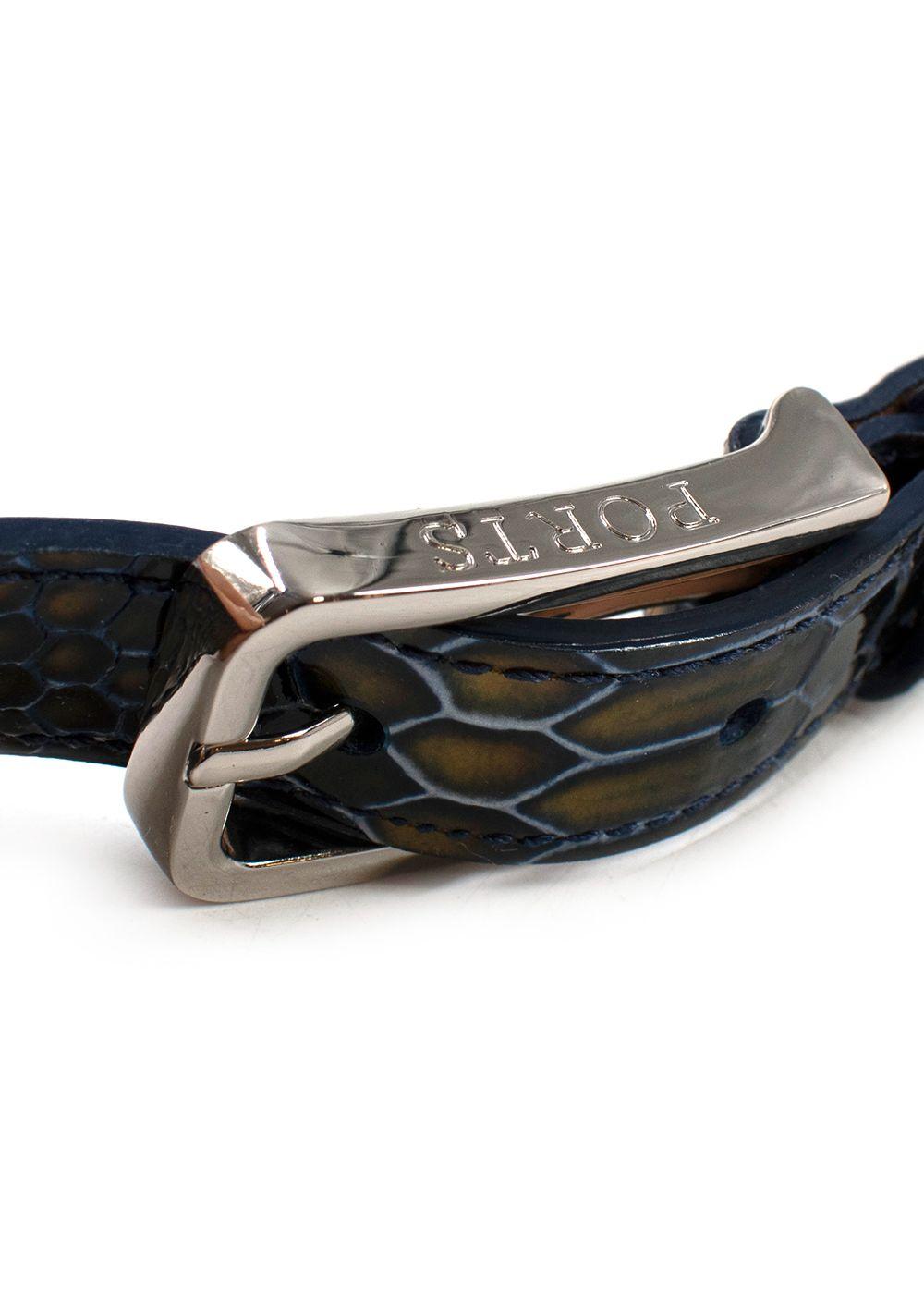 Ports Blue and Green Snakeskin Embossed Leather Waist Belt