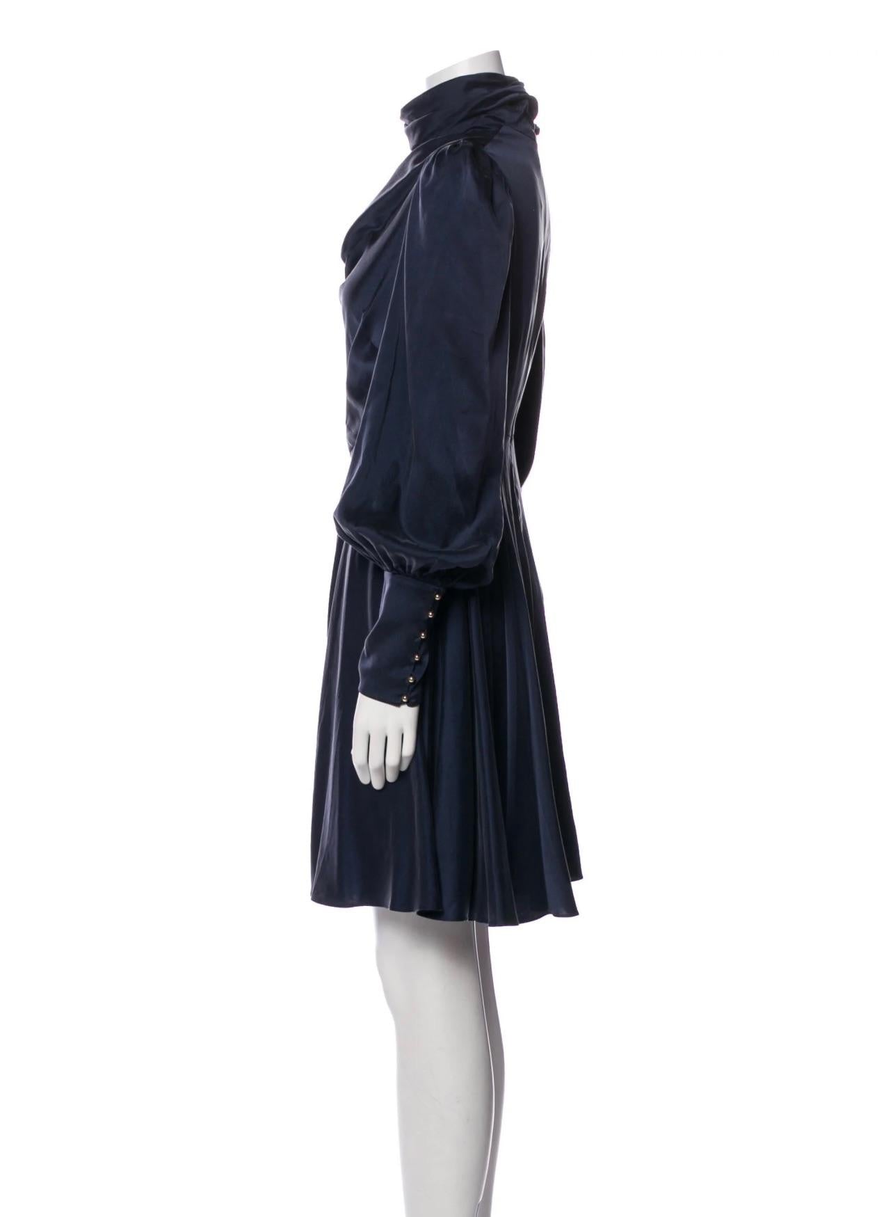 French Navy Silk Scarf Swing Dress