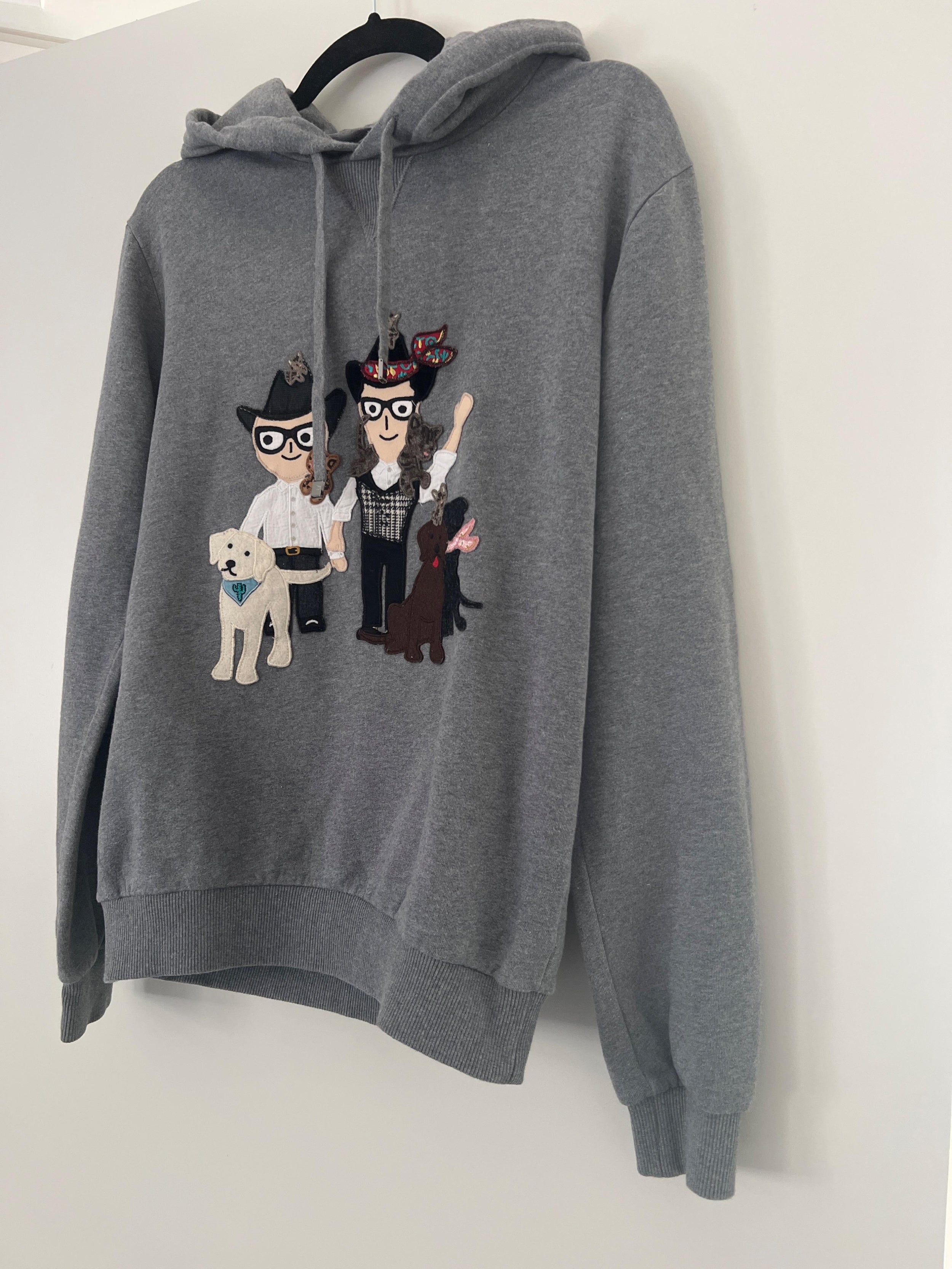 DG Family Embroidered Grey Cotton Hoodie