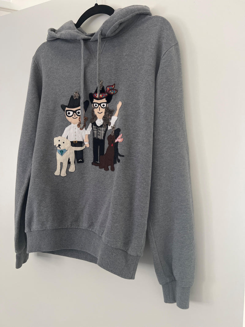 DG Family Embroidered Grey Cotton Hoodie