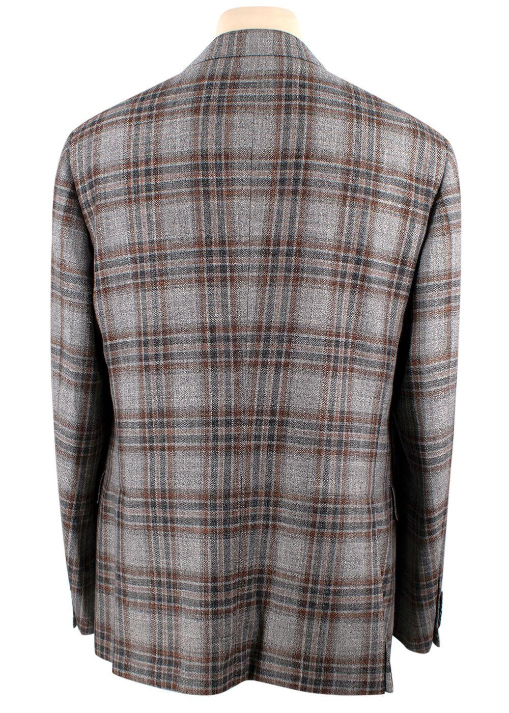 Pal Zileri Vicenza Grey Check Wool, Linen & Silk Blazer