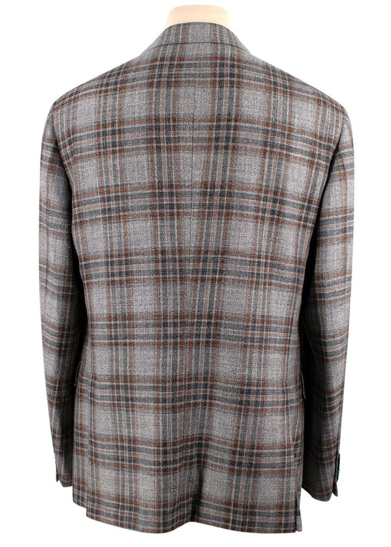 Pal Zileri Vicenza Grey Check Wool, Linen & Silk Blazer
