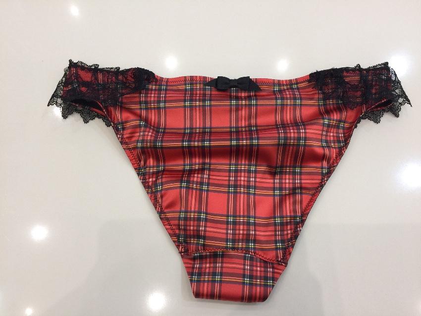 Chantal Thomass Tartan Satin & Leavers Lace Pad Bra & Brief Set