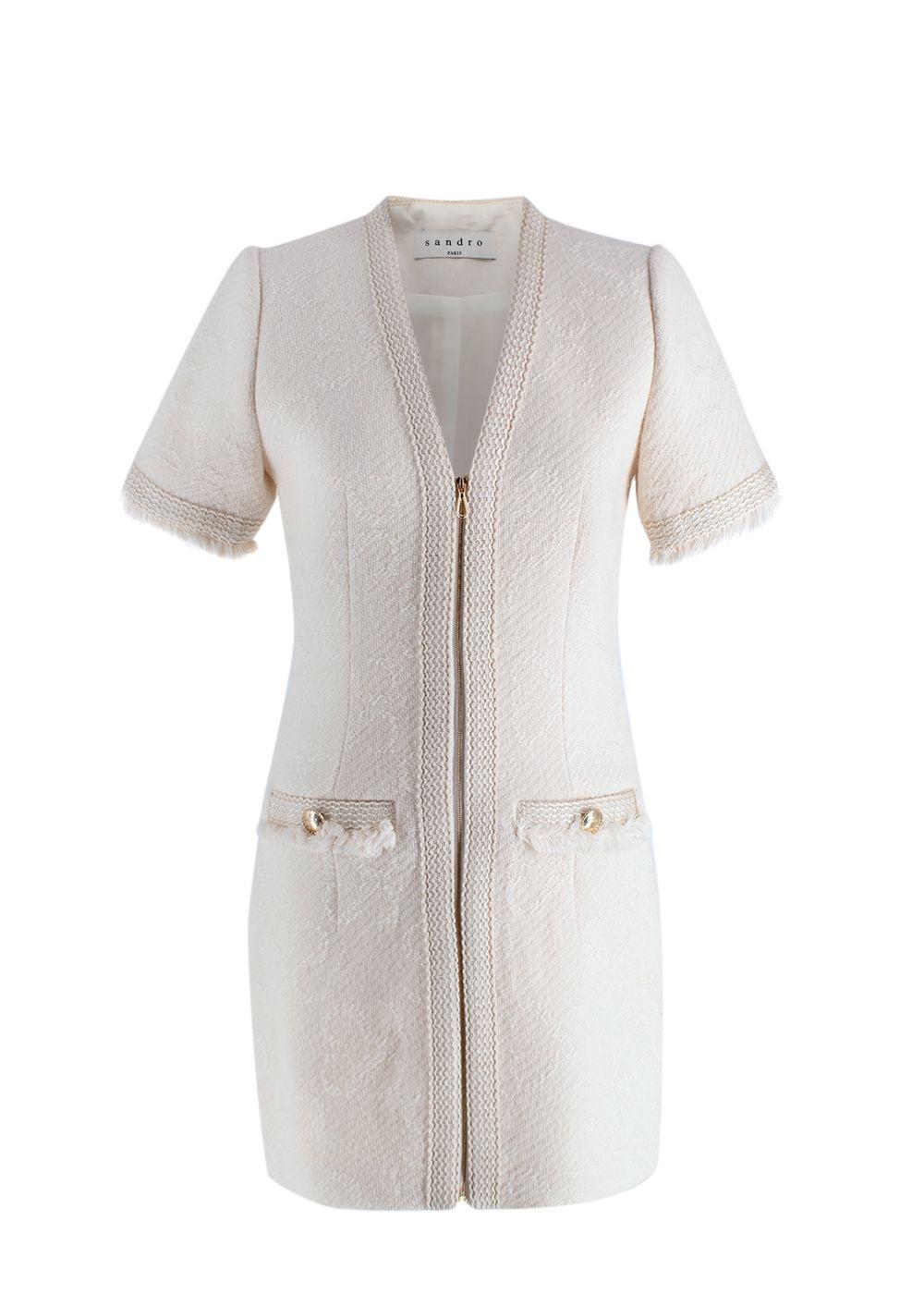 Sandro Cream S Jacquard Short Sleeve Mini Dress