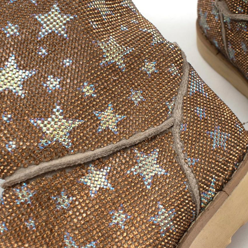 Missouri Kids Crystal Gold Stars Pattern Shearling-lined Boots