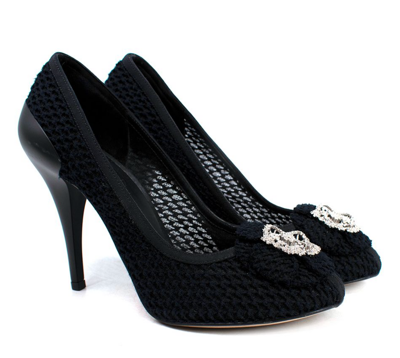Chanel Black Crochet Floral Applique Heels