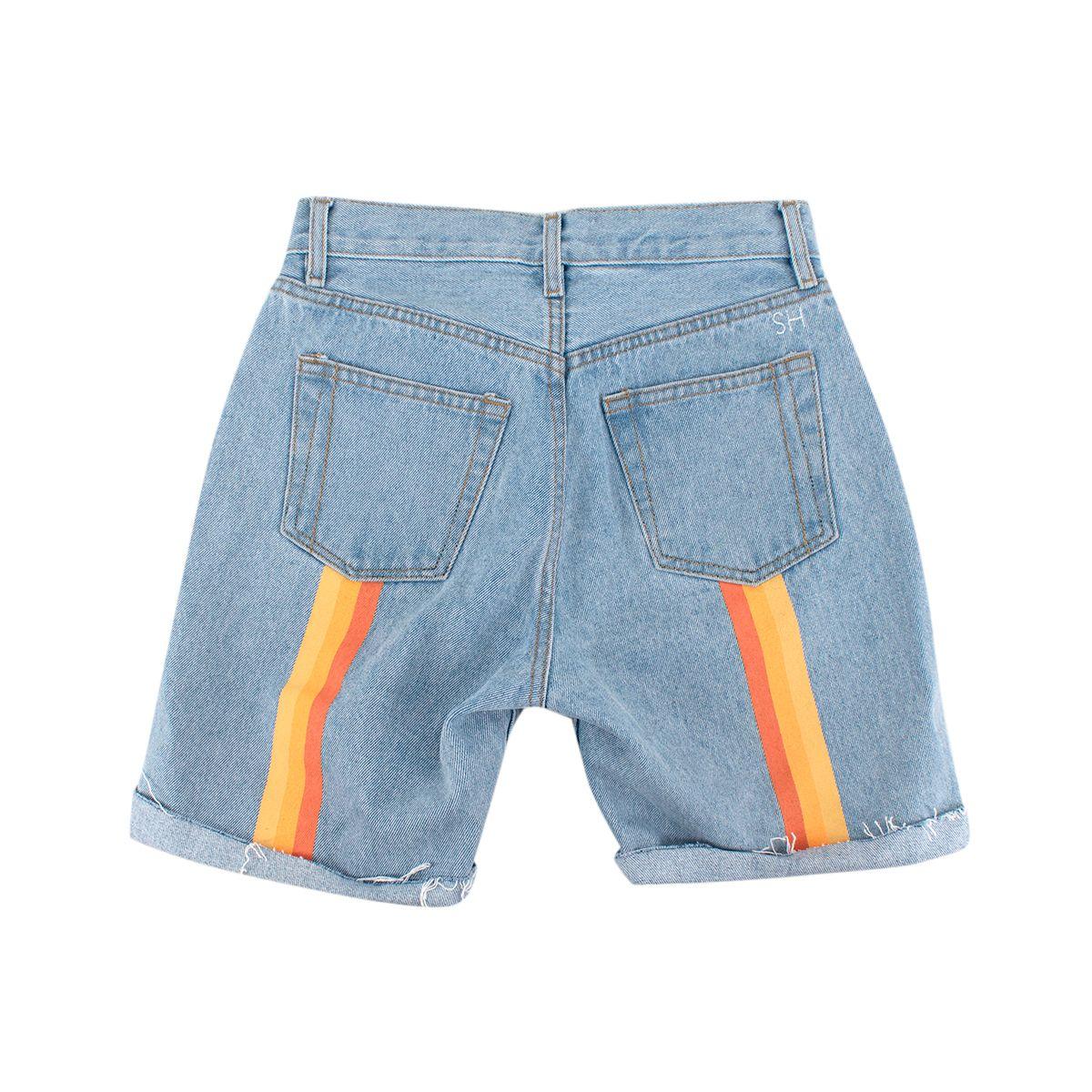 Vintage-Wash Sunset Painted Denim Shorts