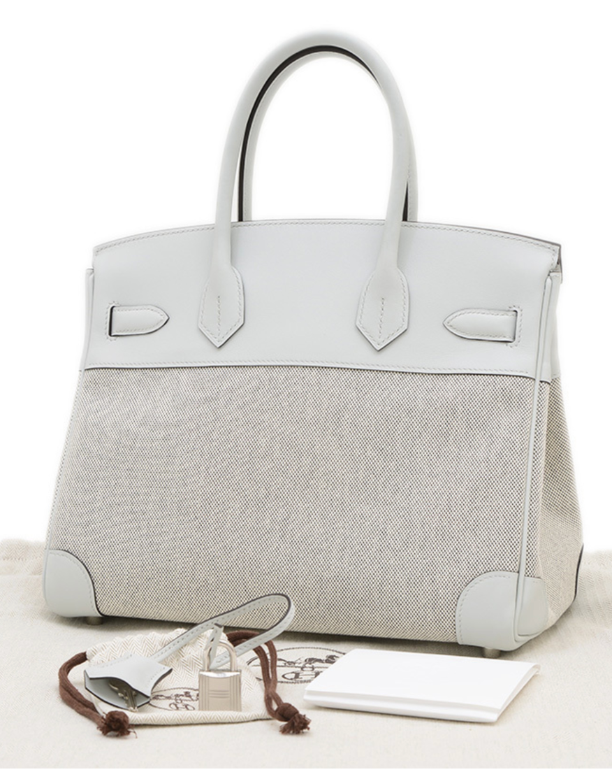 Hermès Grey Swift Leather & Toile Birkin 30cm with Silver Hardware