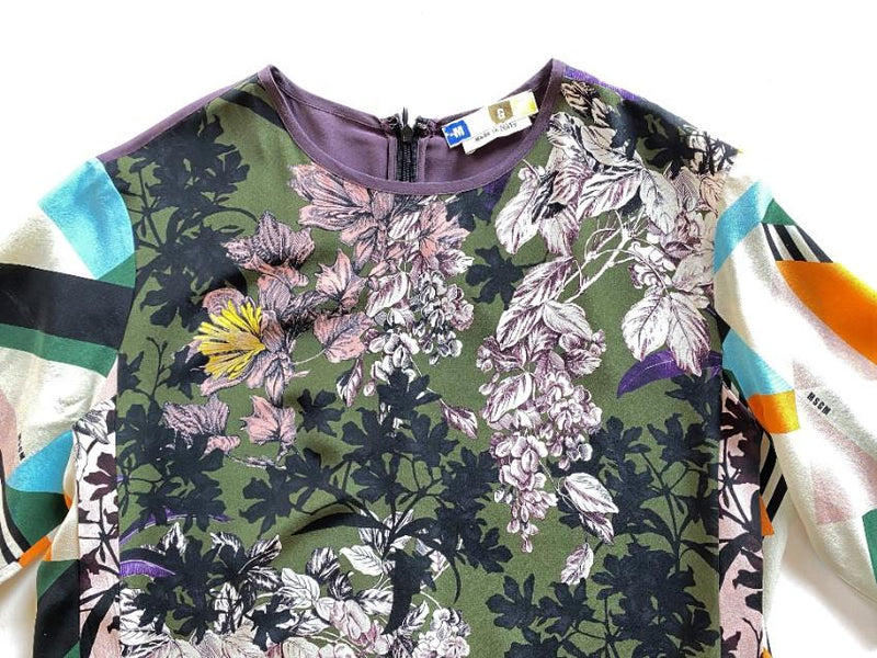 MSGM Multi-Print Silk Twill Shift Dress