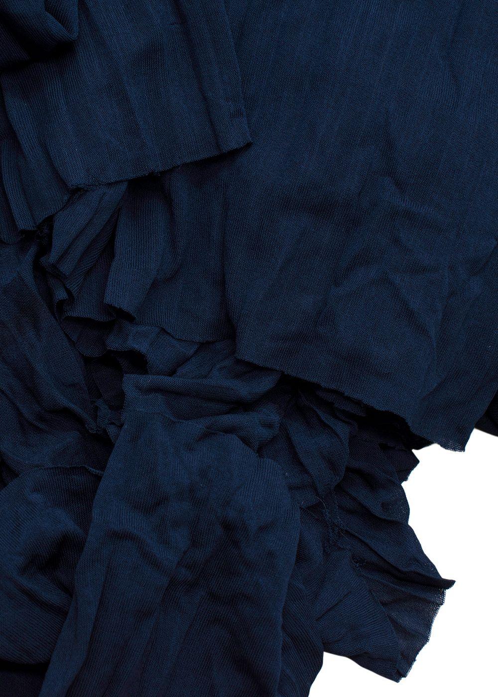 Chanel Navy Blue Plisse Belted Dress