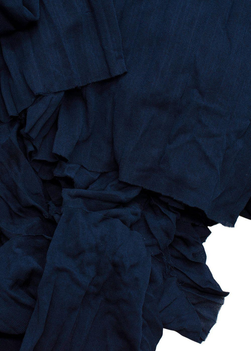 Chanel Navy Blue Plisse Belted Dress