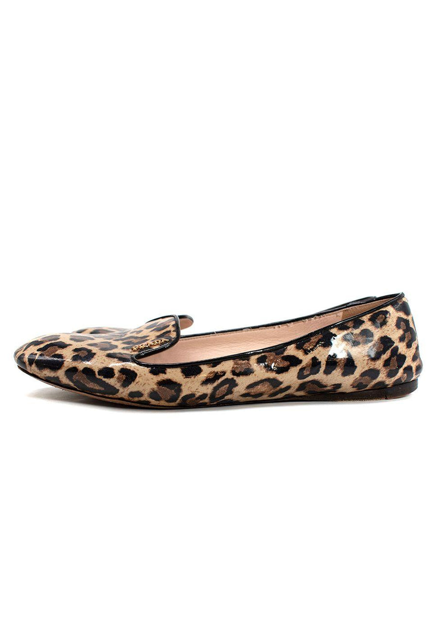 Prada Leopard Print Patent Leather Ballerinas