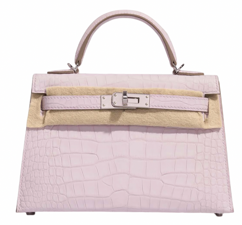 Mauve Pâle 20 cm Sellier Mississippiensis Alligator Matte Kelly  Palladium Hardware