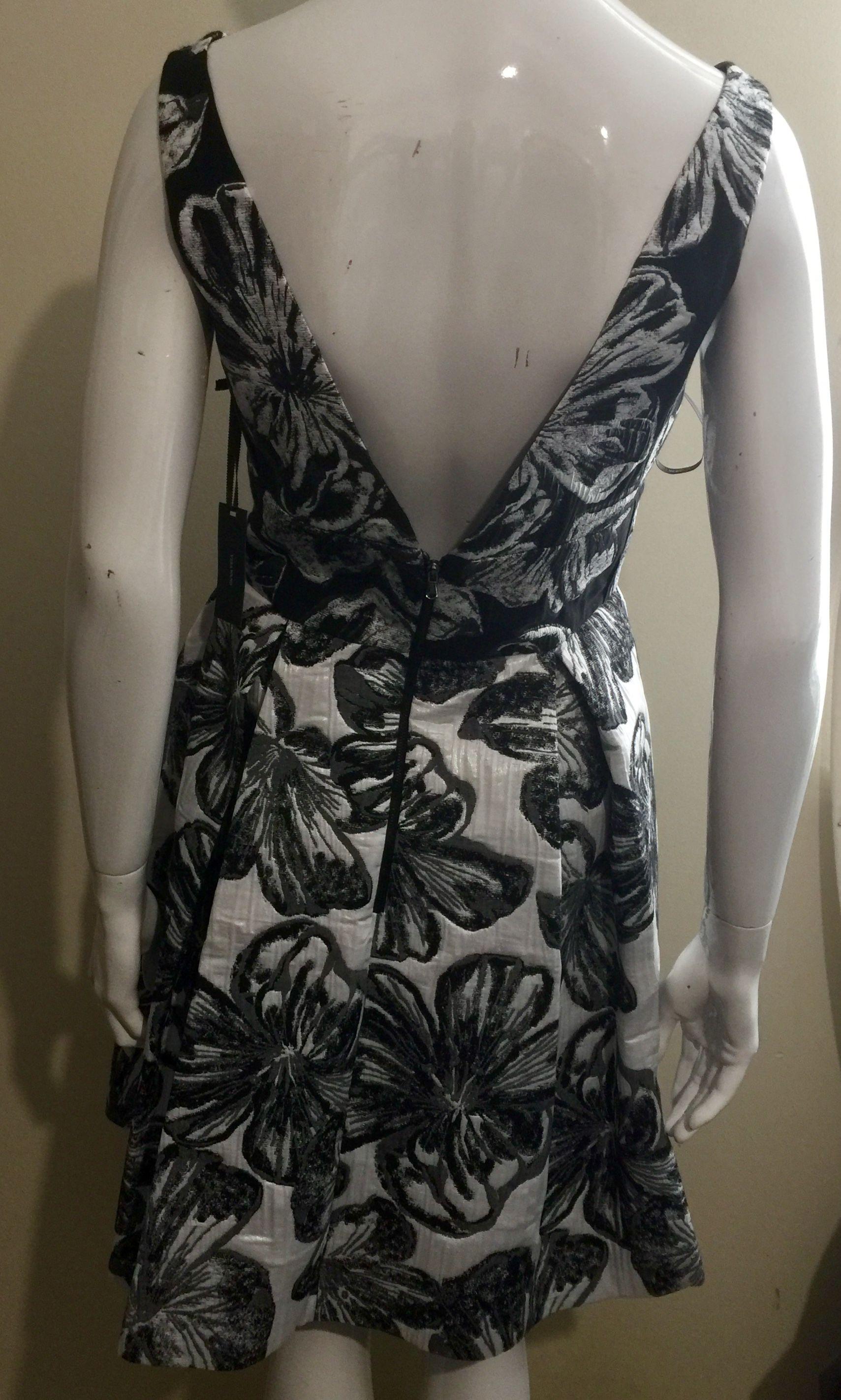 Black & White Metallic Brocade Mini Dress