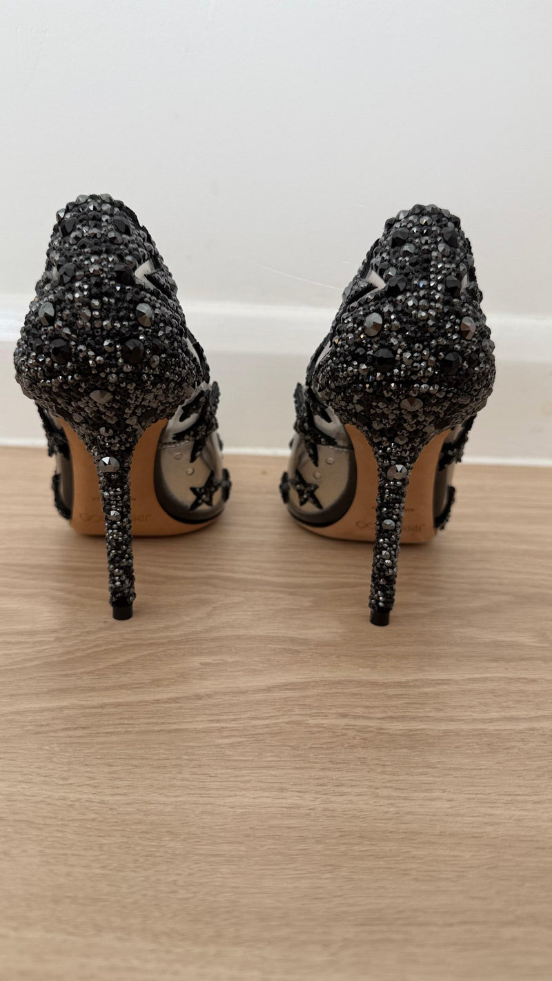 Jimmy Choo Embellished Plexi Heels