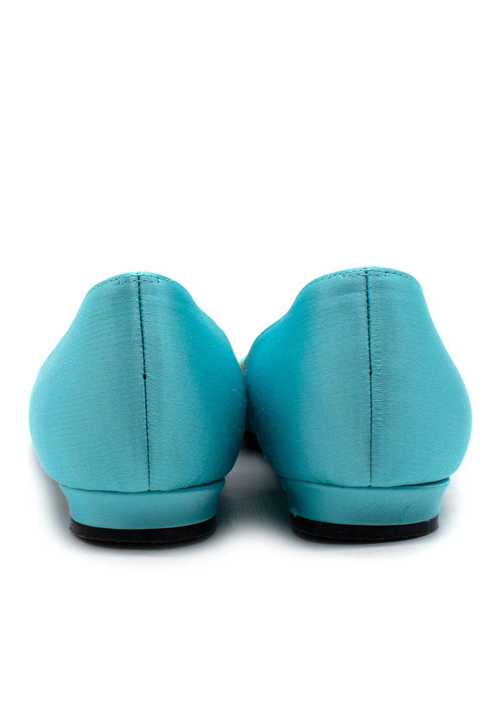 Manolo Blahnik Turquoise Flat Crystal Embellished Buckle