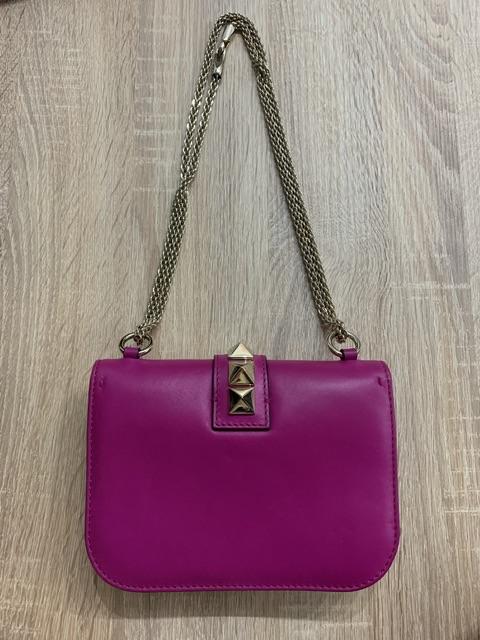Fuschia Glam Lock Studded Shoulder Bag