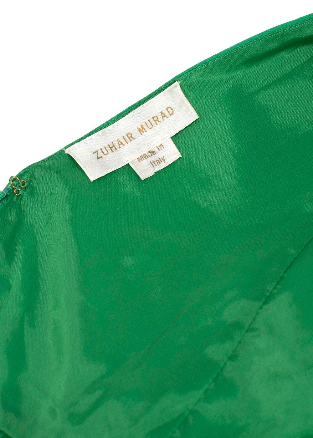 Zuhair Murad Green Taffeta and English Lace Midi Dress