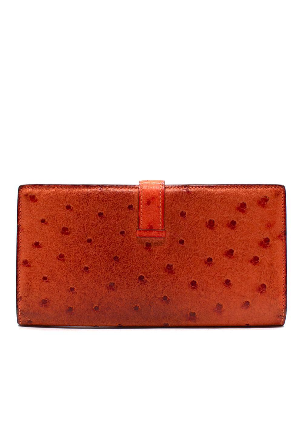 Hermes Orange Ostrich Bearn Wallet with Gold Hardware