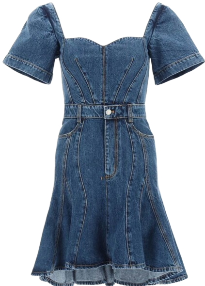 Alexander McQueen Denim Fluted Mini Dress