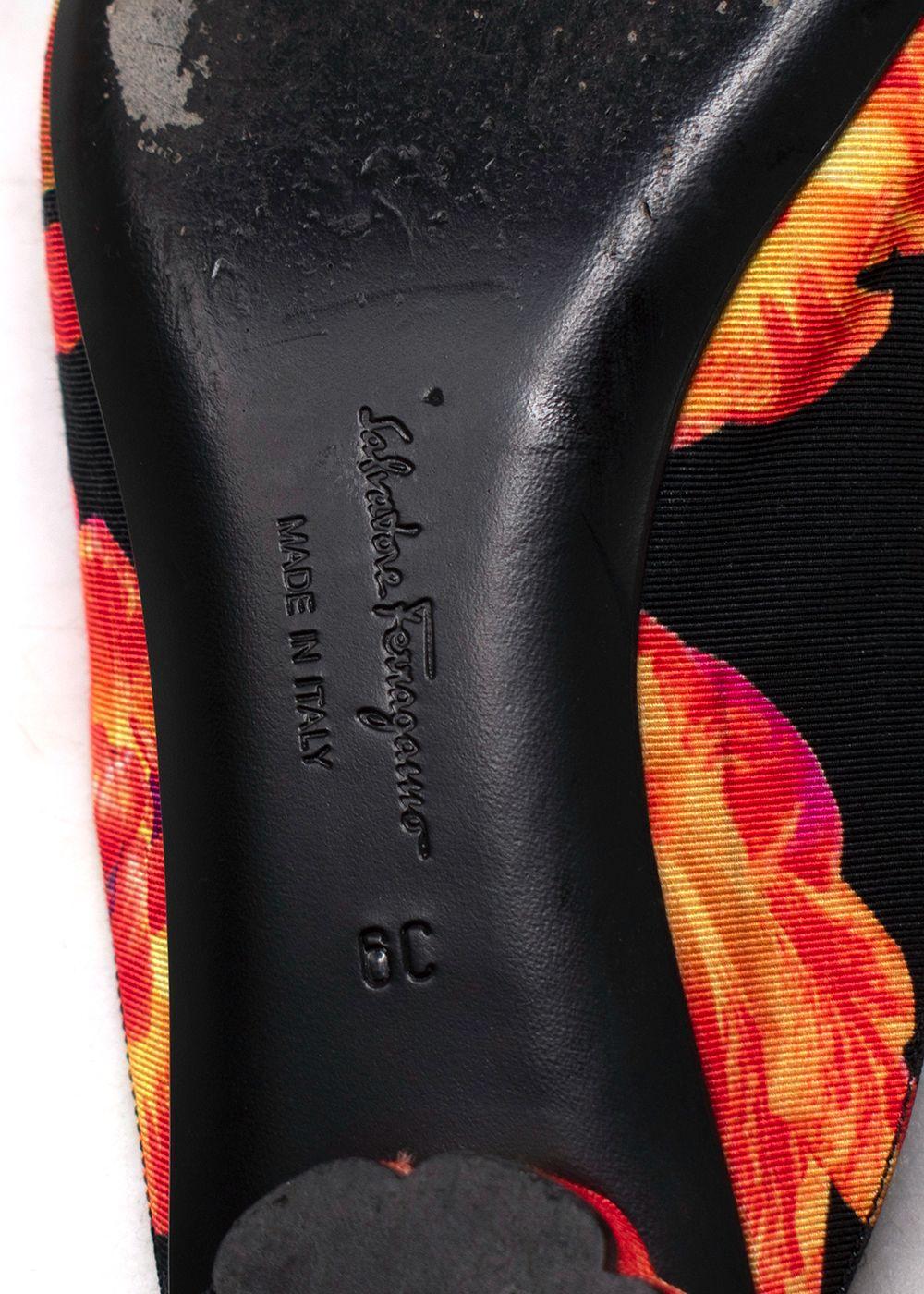 Salvatore Ferragamo Red and Black Floral Pointed Mules