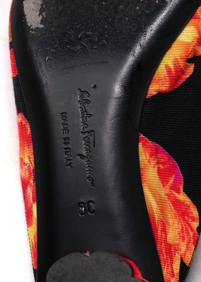 Salvatore Ferragamo Red and Black Floral Pointed Mules