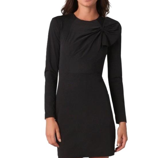 DVF Black Asymmetric Bow Detail Mini Dress
