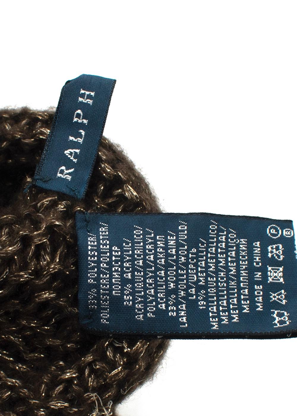 Ralph Lauren Brown Metallic Wool Blend Beanie and Gloves