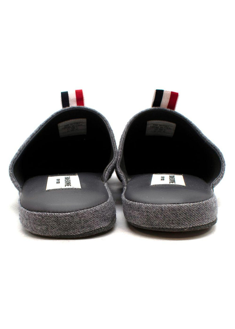 Grey 3 Bar Flannel Slippers