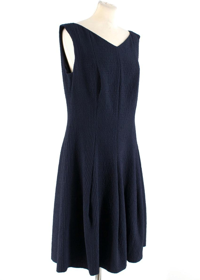 Talbot Runhoff Navy Jacquard Sleeveless A-line dress