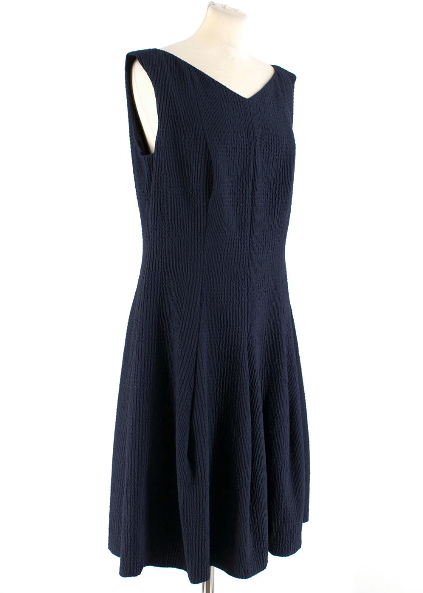 Talbot Runhoff Navy Jacquard Sleeveless A-line dress