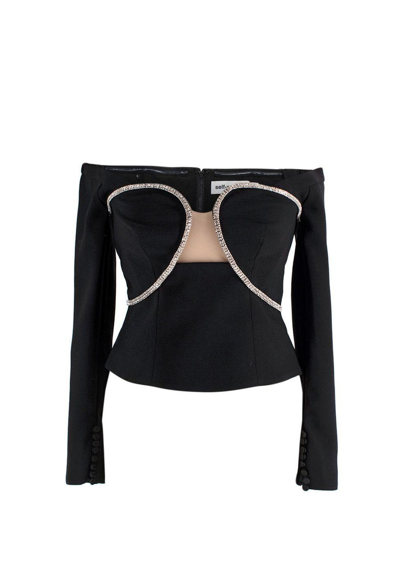 Self-Portrait Black Embellished Off-Shoulder Top & Mini Skirt Set
