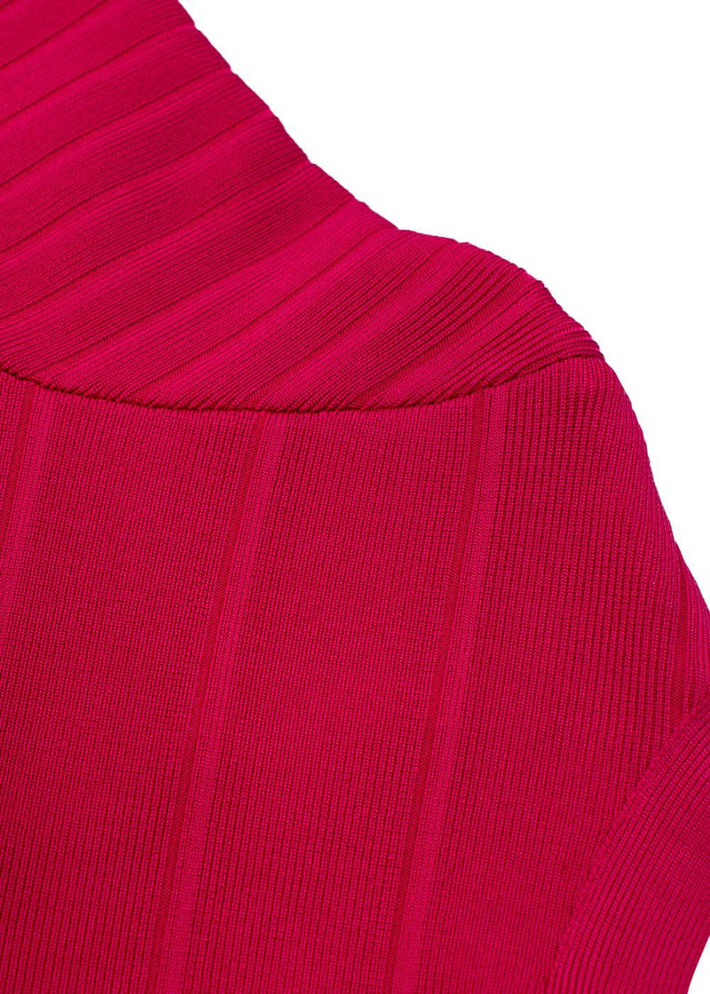 Pink Stretch Bandage V-Neck Zipped Dress