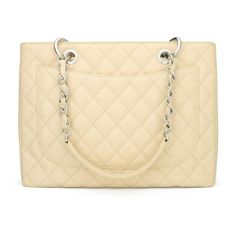Beige Caviar Grand Shopping Tote (GST) with Silver Hardware