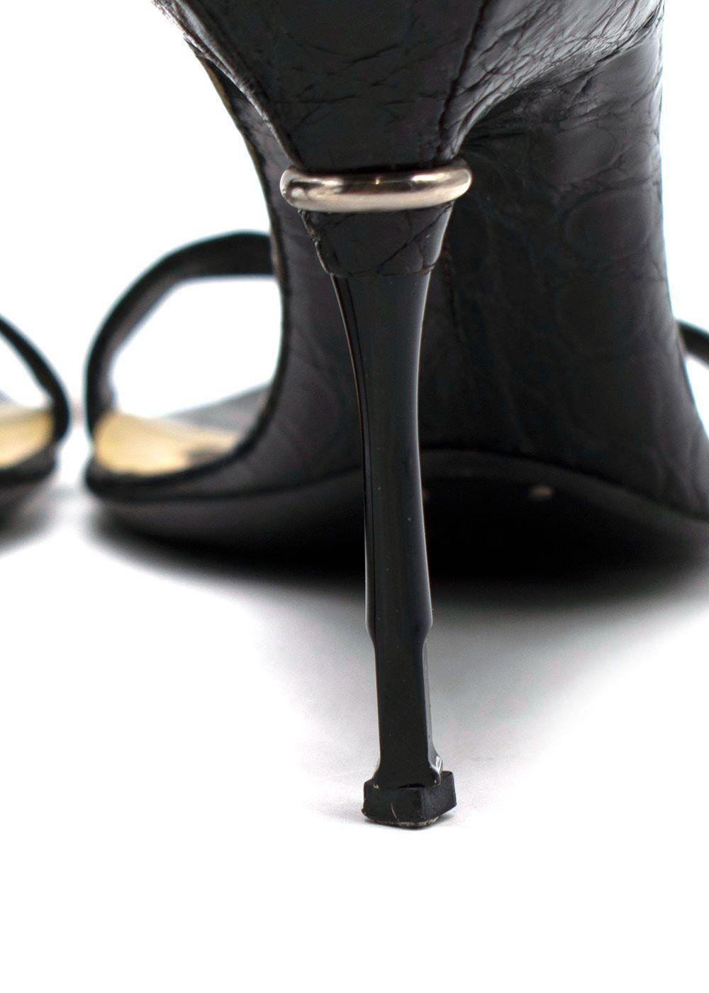 Bottega Veneta Black Croc Embossed Ankle Strap Sandals