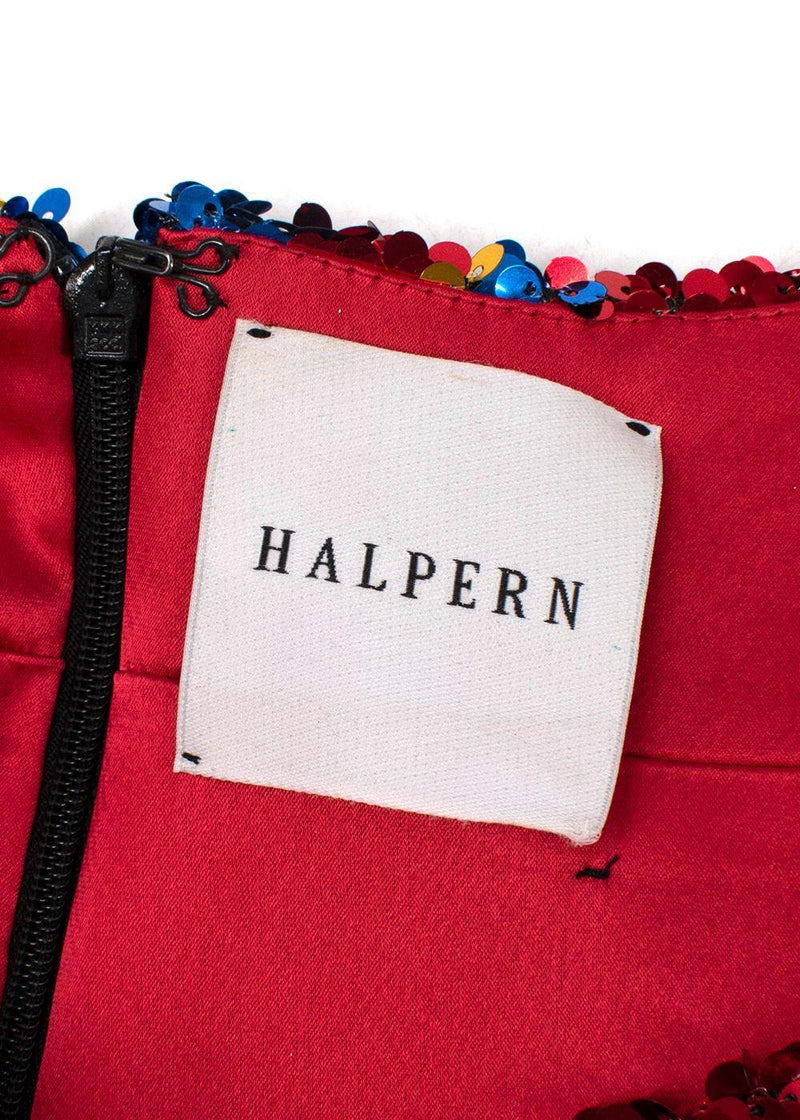 Halpern Red Striped Sequin Mini Dress