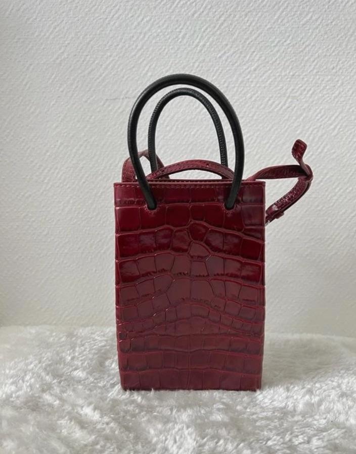 Balenciaga Red Croc Embossed Leather Phone Holder