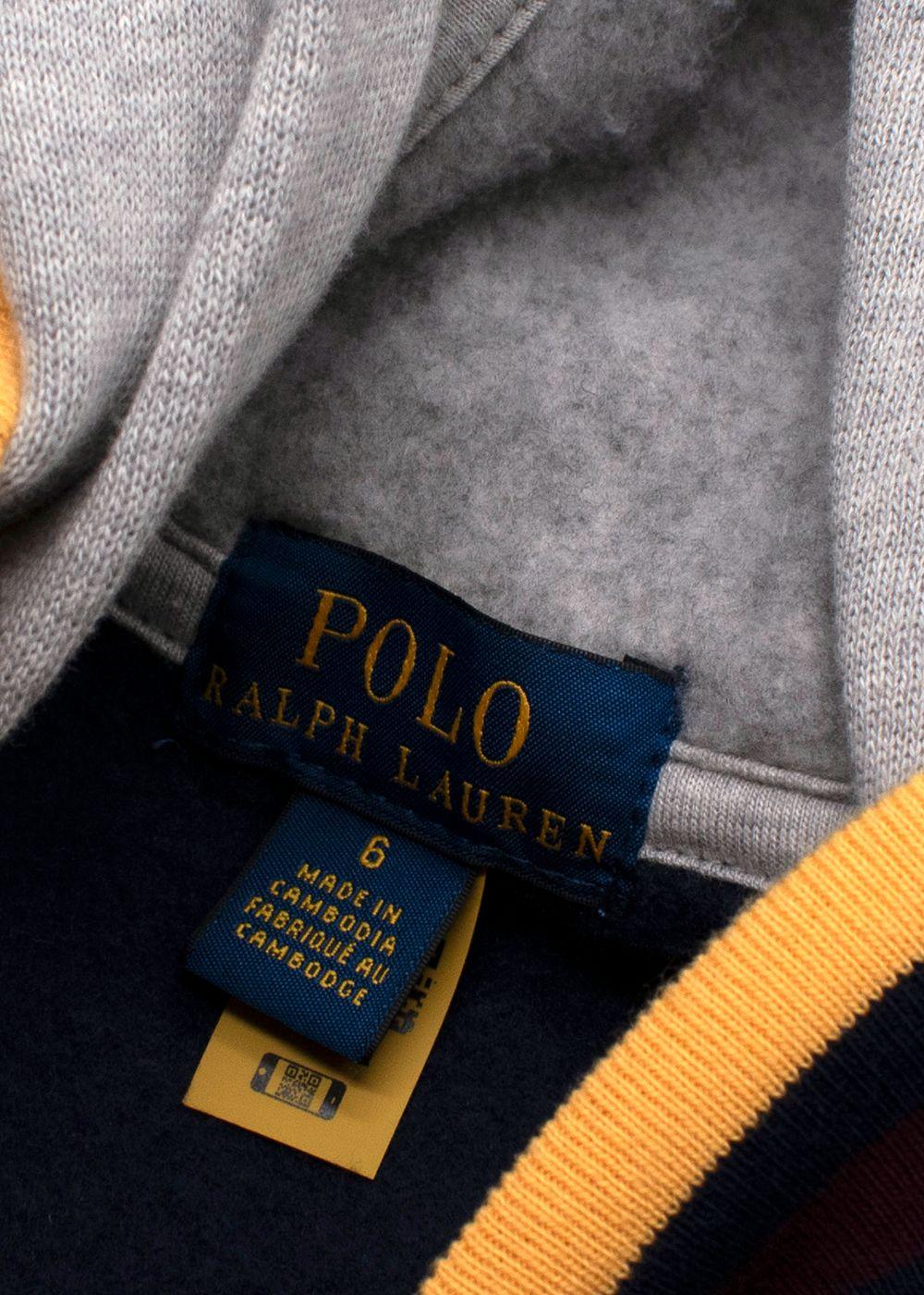 Polo Ralph Lauren Navy Cricket-Striped Hooded Sweatshirt