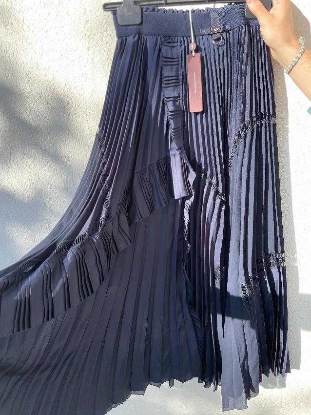 High by Claire Campbell Navy Pleated Midi Skirt