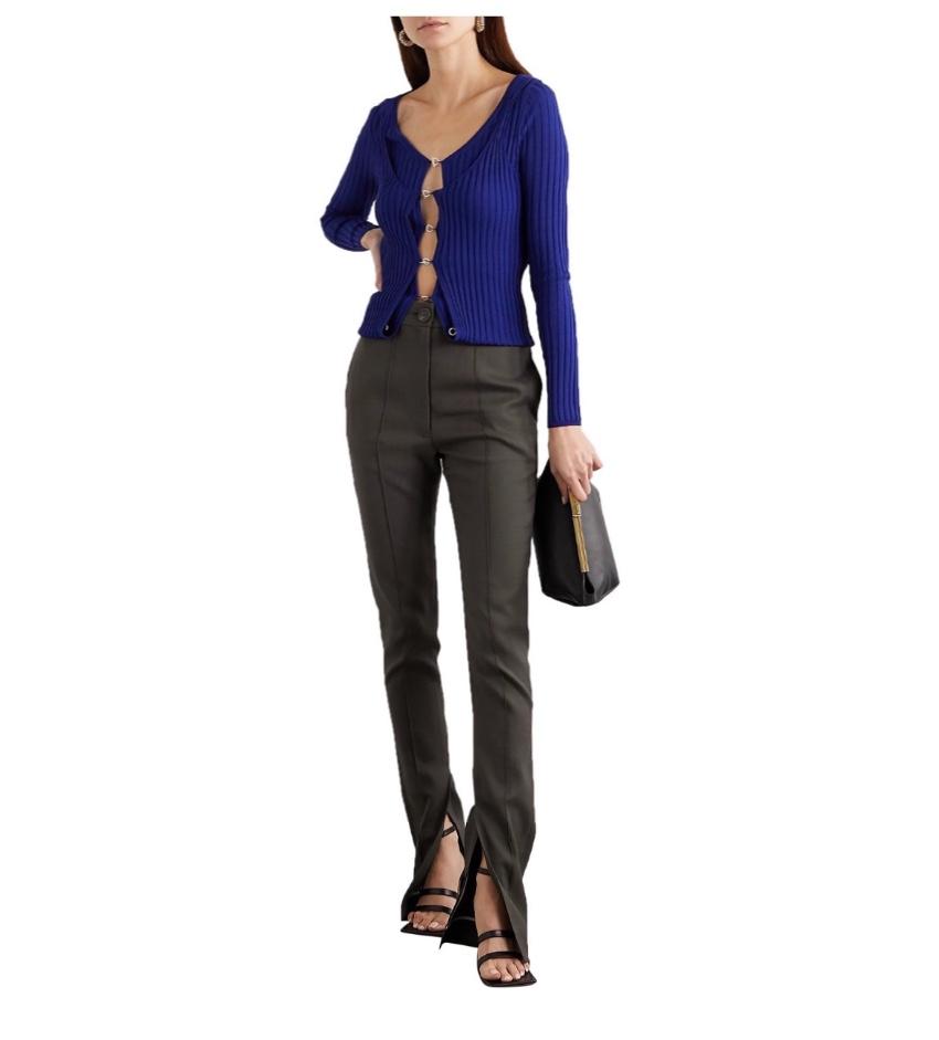 Ioannes blue fine ribbed knit cardigan
